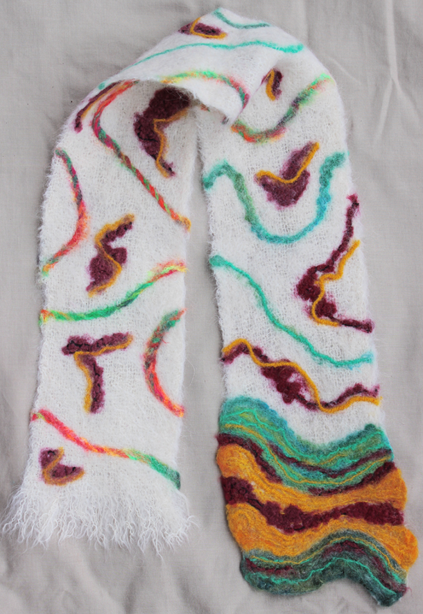 Yellow Pink Wave - woven wool and needle felted wool